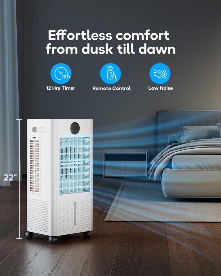 Portable Air Conditioner, Evaporative Air Cooler Windowless with Remote, 3 Speeds, 12H Timer, Oscillating Swamp Cooler for Bedroom, Living Room, Ivory - Image 6