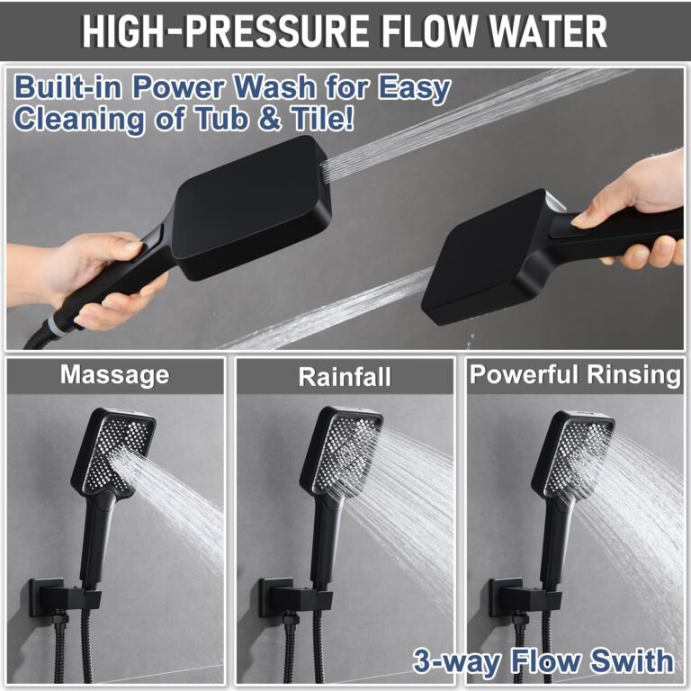 JQBQS Thermostatic Shower Valve/System 12 inches Black Brass Faucet Set With Diverter/Mixer With Handheld Rain Head High Pressure Modern Rainfall - Image 7