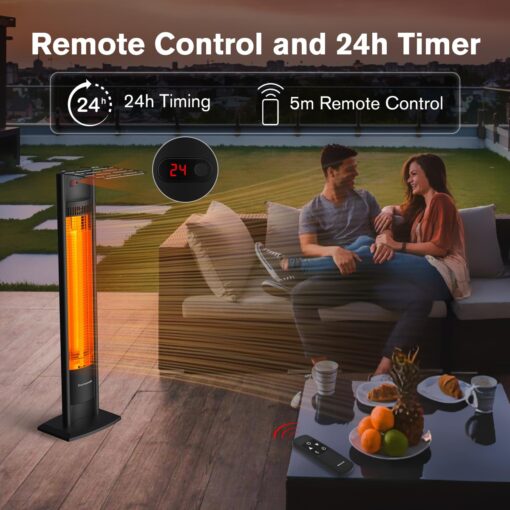 ThermoMate Outdoor Indoor Electric Patio Heater, 1500W 38.5" Portable Tower Infrared Heaer, IP55 Rated Space Radiant Heater with Remote, Timer, Tip-over Protection for Backyard, Restaurant & Garage - Image 7