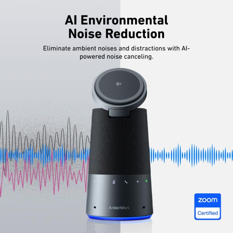 AnkerWork S600 by Anker All-in-One Speakerphone, Bluetooth Speaker Microphone, Qi2 15W Wireless Charging, AI Noise Cancelling, 70° Adjustable Magnetic Phone Stand, 360° Sound, 16H Built-in Battery - Image 4