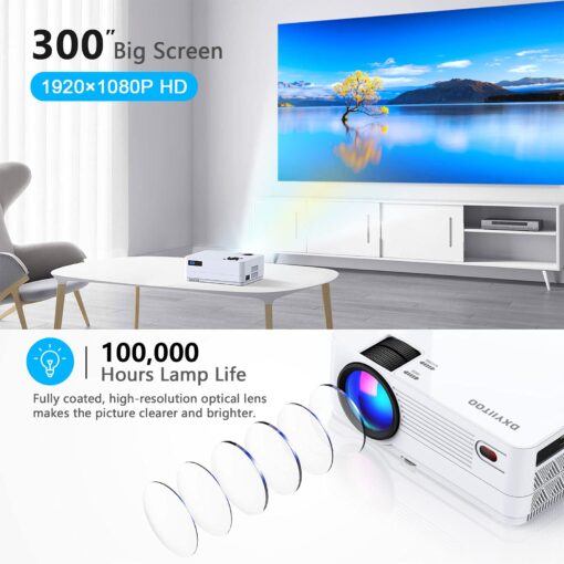 Native 1080P Projector with WiFi and Two-Way Bluetooth, Full HD Movie Projector for Outdoor Movies, 300" Display Projector 4k Home Theater, Compatible with iOS/Android/PC/XBox/PS4/TV Stick/HDMI/USB - Image 7