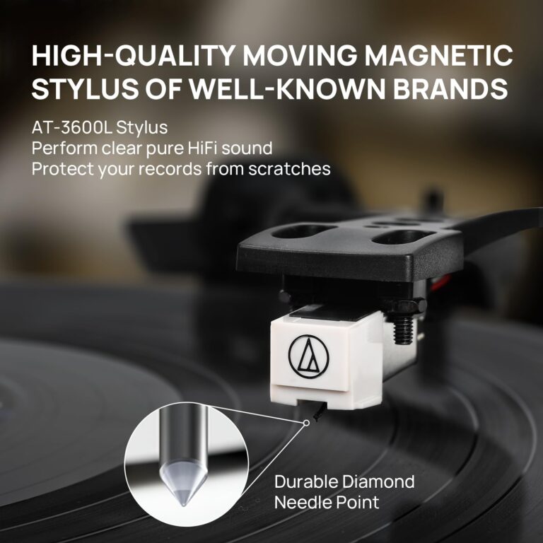 Turntable Record Player with Built-in Speakers, Vinyl Record Player Support Bluetooth Playback Auto Stop 33&45 RPM Speed RCA Line Out AUX in All-in-one Belt-Drive Turntable for Vinyl Records Black - Image 7