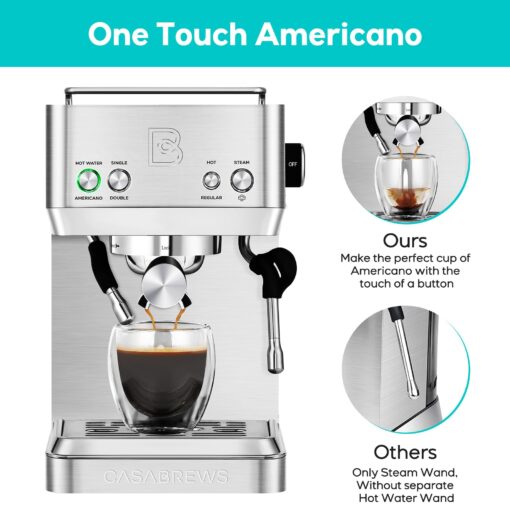 CASABREWS Espresso Machines with Milk Frother, 20 Bar Espresso Maker with Hot Water Wand for Americano, Latte, Cappuccino, Espresso Coffee Machine with Adjustable Temperature, Gifts for Coffee Lovers - Image 6