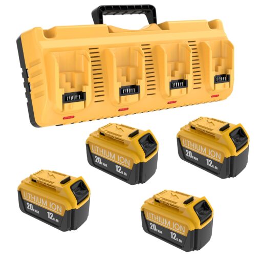 Moticett 4Pack Upgraded 12.0Ah Replacement for Dewalt 20V Max Battery with DCB104 Battery Charger Station