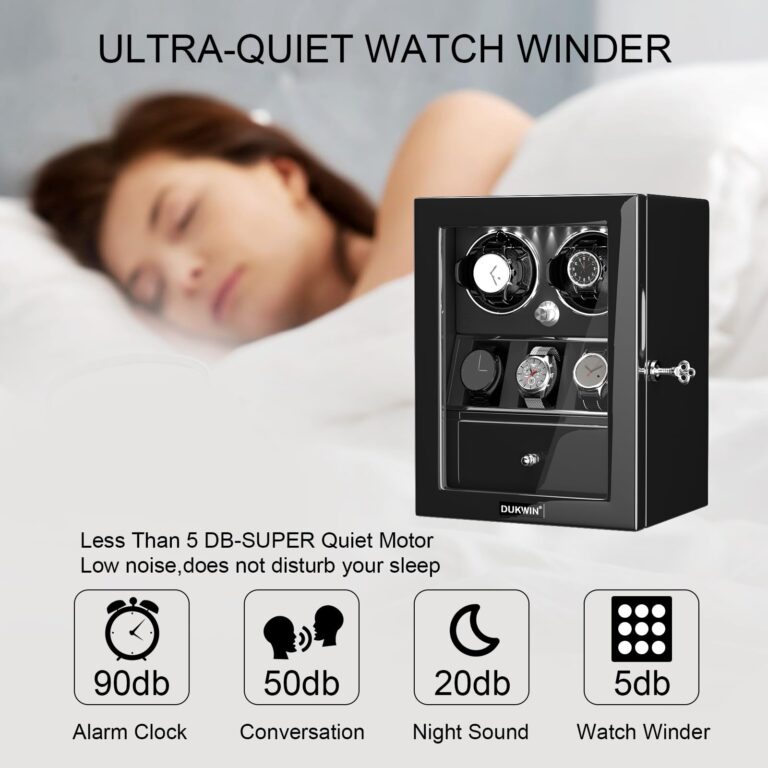 DUKWIN Watch Winder for 2 Automatic Watches,Lockable Watch Winders with Watch and Jewelry Storages, Super Quiet Mabuchi Motor with High-Gloss Piano Lacquer Finish,Built-in Illumination Black - Image 5