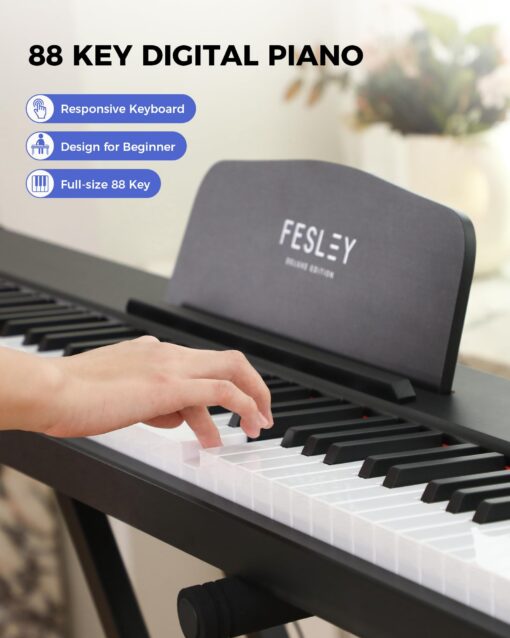 Fesley Weighted Piano Keyboard 88 Keys: Full Size Electric Keyboard Piano for Beginners, Portable 88 Key Keyboard with Daul Speaker,Sustain Pedal,Power Adapter,Support Bluetooth,USB MIDI,FEP300,Black - Image 7