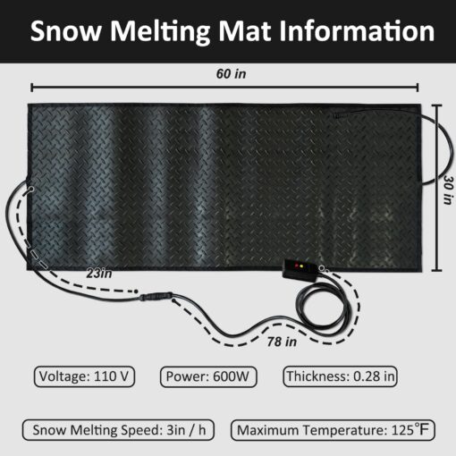 Snow Melting Mats for Stairs, Heated Outdoor Mats, Electric Snow Melting Mats for Winter Snow Removal, Snow and Ice Melting Mats, No-Slip Stair Heating Mats with Power Cord and Timing (30" x 60") - Image 4
