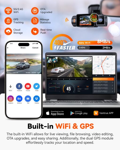 Vantrue N2X 2.7K Uber Dash Cam Front and Inside, 5G WiFi Dual Dash Camera for Car with HDR IR Night Vision, STARVIS 2, GPS, 2.5K/60FPS, LTE Support, 24/7 Parking Mode, Voice Control, Support 512GB Max - Image 7