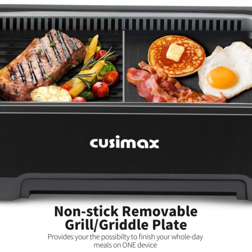 Smokeless Indoor Grill, CUSIMAX Electric Grill with Non-stick Removable Grill/Griddle Plate, 1500W Korean BBQ Grill with LED Smart Display & Tempered Glass Lid, Easy to Clean, Black - Image 7