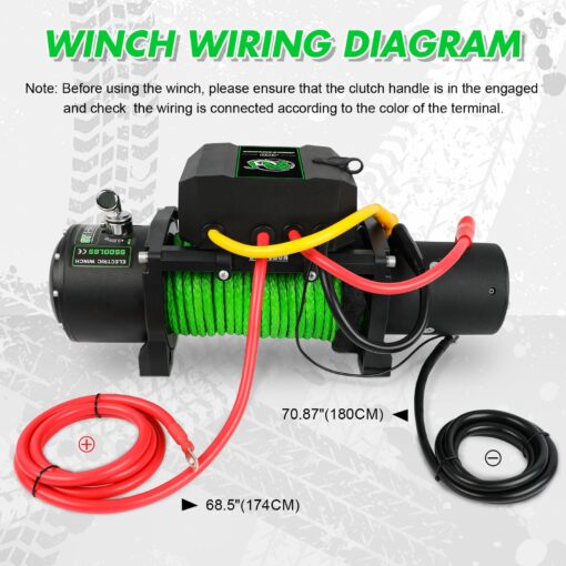 STEGODON Winch 9500lb Winch 12V Waterproof Electric Winch Synthetic Rope Winch with Wireless Remote and Corded Control for Truck SUV Jeep Wrangle (Green Rope) - Image 3