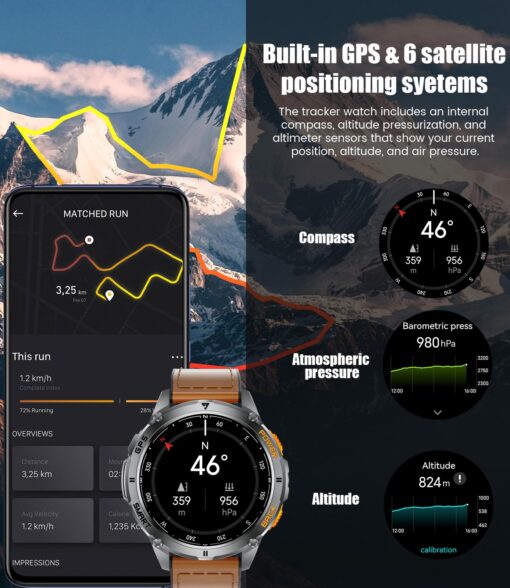 LIGE GPS Smart Watch for Men, Compass/LED Flashlight/1.43" AMOLED Smartwatch, IP68 Waterproof/Swim Mode/100+ Sports Mode Fitness Tracker Watch, Men's Smart Watch for Android iPhone Compatible - Image 8