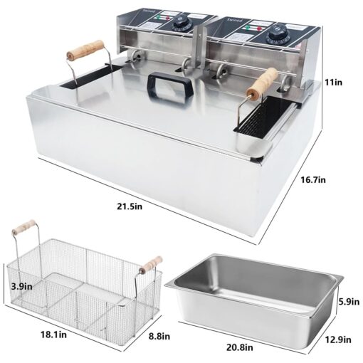 Commercial Deep Fryer with Baskets, 3400W 12.7QT/12L Thickened Stainless Steel Countertop Electric Oil Fryer, Large Capacity with Temperature Control (12L Pro) - Image 5