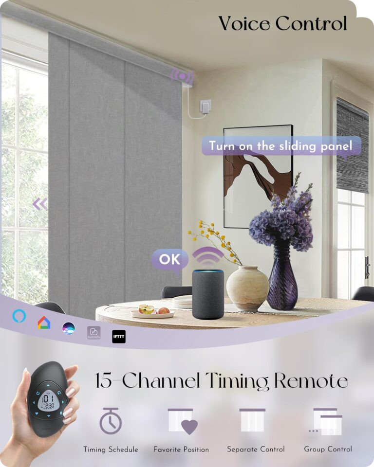 Graywind Motorized Sliding Panels Blackout Compatible with Alexa Google Smart Panel Track Blinds Remote Shades for Patio Sliding Door, Custom Size (Light Grey) - Image 6