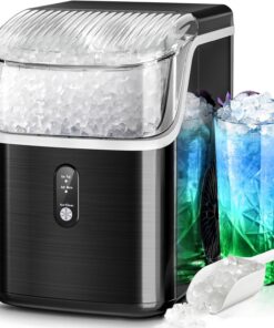 Nugget Ice Maker Countertop, 35Lbs/Day Portable Table Top Machine with Chewable & Crushed Ice, Self-Cleaning, One-Touch Operation for Home(Stainless Steels Black)