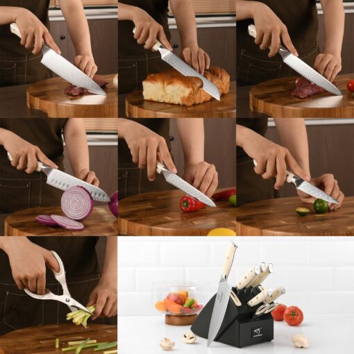 NANFANG BROTHERS Knife Sets 10 Pieces for Kitchen with Block, Damascus Kitchen Knife Set with Block, ABS Ergonomic Handle for Chef Knife Set and Kitchen Shear - Image 3