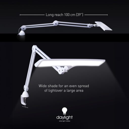 Daylight Company Lumi Task Lamp,+95 CRI, 4000 Lux,Craft Light, Super Bright Desk Lamp, Touch Dimmable, 2 Brightness Levels, Ideal Table Light, Drawing Lamps - Metal - 15 W - Image 5