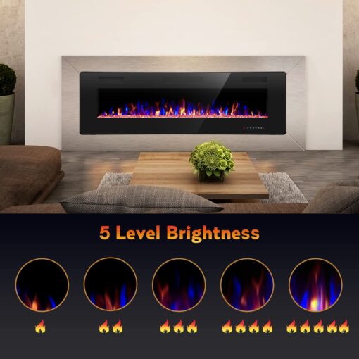 R.W.FLAME 60" Recessed and Wall Mounted Electric Fireplace, Low Noise, Fit for 2 x 6 Stud, Remote Control with Timer, Touch Screen, Adjustable Flame Color and Speed, 750-1500W - Image 8
