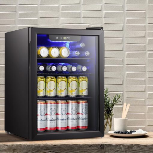 Antarctic Star Beverage Refrigerator Cooler-85 Can Mini Fridge Glass Door for Soda Beer Wine Stainless Steel Glass Door Small Drink Dispenser Digital Display for Home, Office Bar,2.4cu.ft - Image 3
