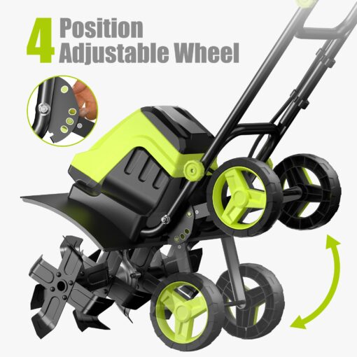 Electric Tiller, YERYORK 15-Amp 18-Inch Width 9-Inch Depth Corded Tiller Cultivator 24 Durable Steel Tines Gardening Tiller with Adjustable Wheels Foldable Handle for Easy Soil Cultivation - Image 6