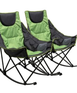 SUNNYFEEL Rocking Camping Chair 2 Pack, Luxury Padded Recliner, Oversized Folding Lawn Chair with Pocket, Heavy Duty for Outdoor/Picnic/Lounge/Patio, Portable Camp Rocker Chairs with Carry Bag
