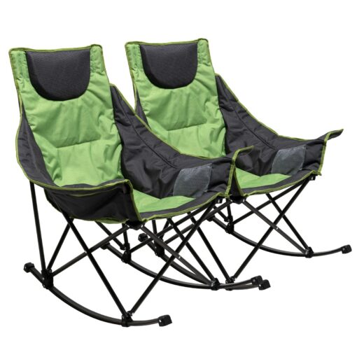 SUNNYFEEL Rocking Camping Chair 2 Pack, Luxury Padded Recliner, Oversized Folding Lawn Chair with Pocket, Heavy Duty for Outdoor/Picnic/Lounge/Patio, Portable Camp Rocker Chairs with Carry Bag