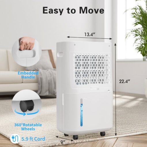 TOTTE 90 Pint Dehumidifier with Drain Hose, 4 Option Modes, 2 Fan Speed, Auto Shut Off, 24H Timer, Auto Defrost, 6000 Sq.Ft Quiet Dehumidifiers for Home, Basement, Bedroom,Bathroom, RV - Image 3