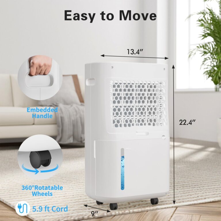 TOTTE 90 Pint Dehumidifier with Drain Hose, 4 Option Modes, 2 Fan Speed, Auto Shut Off, 24H Timer, Auto Defrost, 6000 Sq.Ft Quiet Dehumidifiers for Home, Basement, Bedroom,Bathroom, RV - Image 3