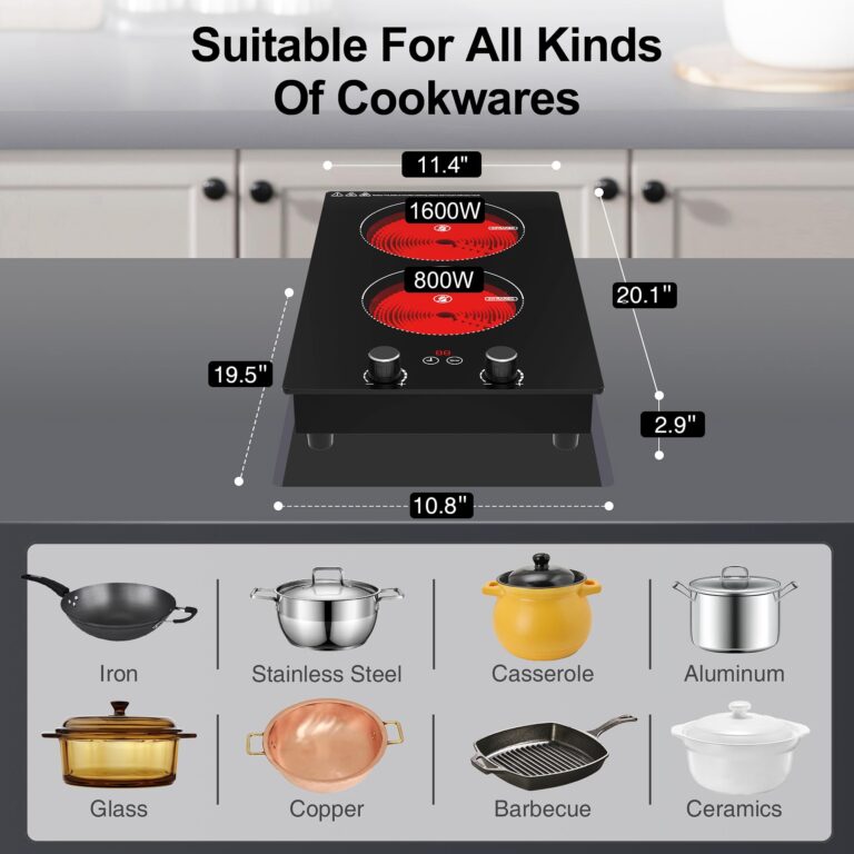 Electric Cooktop,110V 2400W Electric Stove Top with Knob Control, 11 Power Levels, Kids Lock & Timer, Hot Surface Indicator, Overheat Protection,Built-in and Countertop 2 Burner Electric Cooktop - Image 7