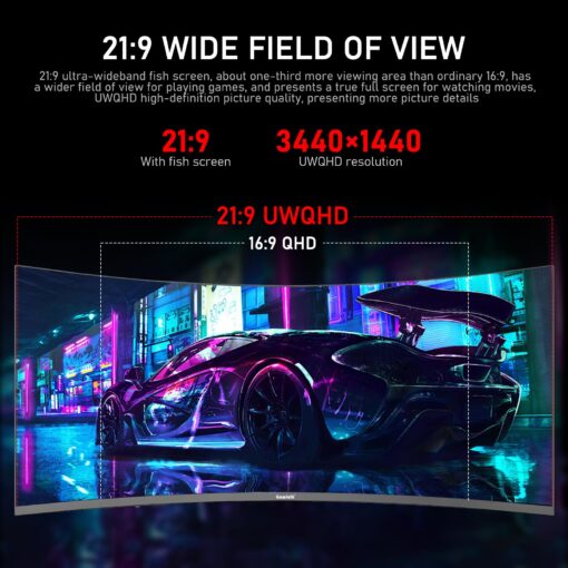 Gawfolk 34 Inch Ultrawide Curved 180Hz Gaming Computer Monitor 1000R PC screen 21:9 UWQHD (3440x1440) ,1ms,100%sRGB,Adaptive Sync,Display Port、HDMI,Liftable Stand,Wall Mount Compatible 75*75mm-Black - Image 9