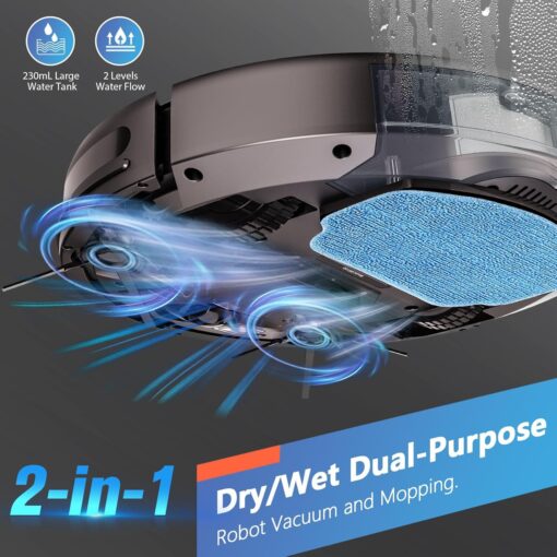 MAMNV Robot Vacuum and Mop Combo, WiFi/App, Robotic Vacuum Cleaner with Schedule, 2 in 1 Mopping Robot Vacuum with Watertank and Dustbin, Self-Charging, Slim, Ideal for Hard Floor, Pet Hair, Carpet - Image 7