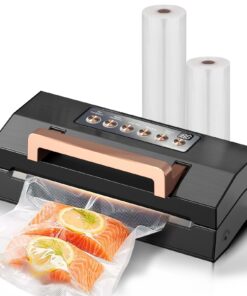 2025 Black Stainless Steel Food Vacuum Sealer, VACAPEX Deluxe Vacuum Sealer Machine with 11" Double Heat Seal and Automatic One-Touch System, Bags Storage & Cutter, Easy-Lock Handle with 2 Bag Rolls