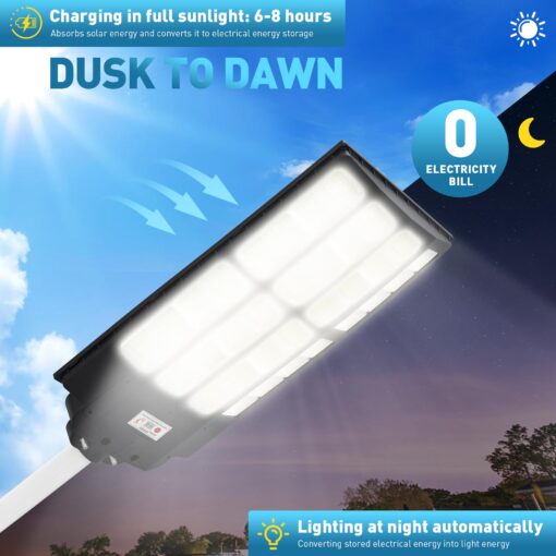 OKPRO 7000W Solar Street Lights Outdoor - Wide Angle Solar Lights Outdoor Motion Sensor,Solar Parking Lot Lights Dusk to Dawn,7000K LED Street Lights Solar Powered for Commercial,Yard(2 Pack) - Image 2