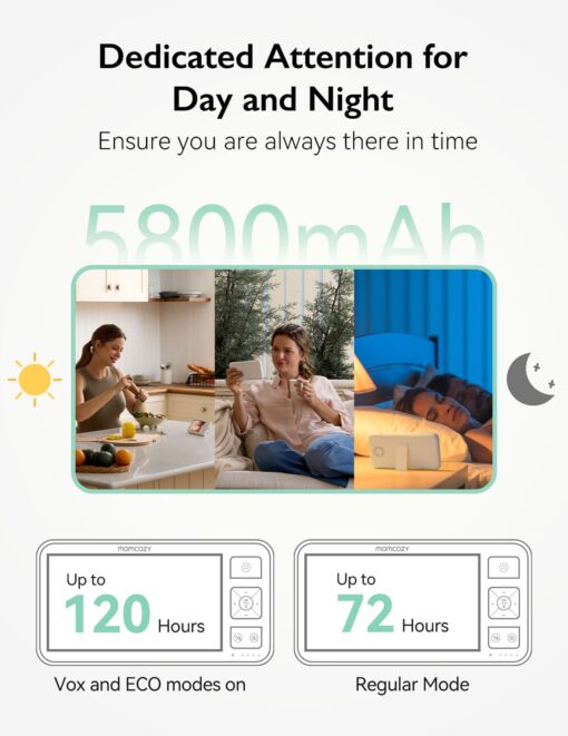 Momcozy Video Baby Monitor, 5.5” 1080P Full HD Baby Monitor with Camera No WiFi, Infrared Night Vision, 5800mAh 120-hrs Battery, ECO, VOX, 2-Way Audio, 1640ft Range, Record and Rewind Locally, BM03 - Image 6