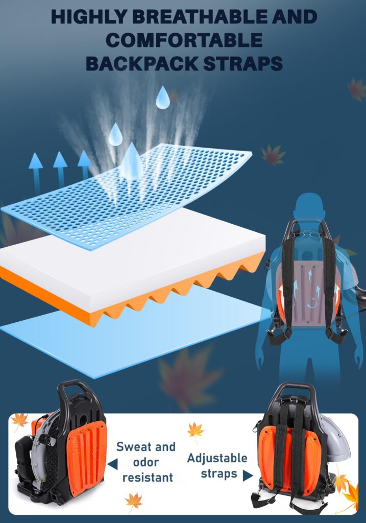 HTK 63 CC Gas Backpack Leaf Blower - 2-Stroke Engine, High-Velocity 665 CFM, Ergonomic Design, Low Vibration, and Cruise Control for Effortless Yard Mastery All Year Round - Image 6