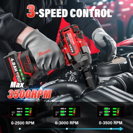SEYVUM Cordless Impact Wrench, 1/2” Max Torque 900 Ft-lbs / 1200 N.m Powerful Impact Gun, 20V 3500RPM Electric Impact Driver, 2 x 4.0Ah Battery & Fast Charger, 6 Impact Sockets, Carrying Case Included - Image 4