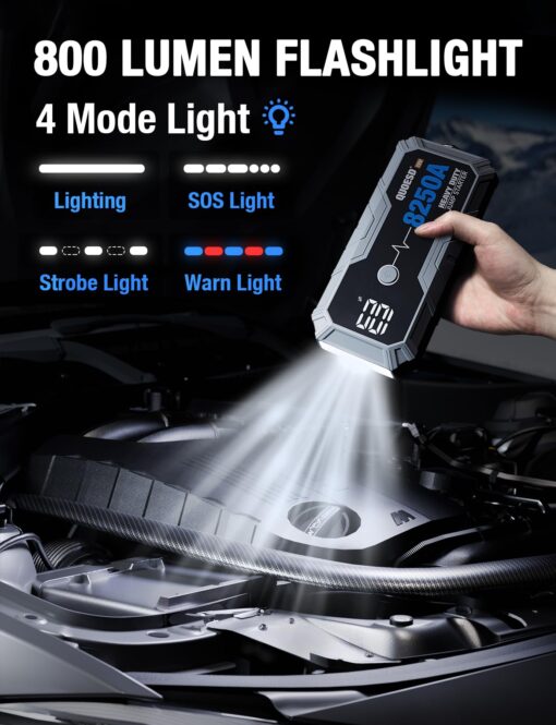 8250A Jump Starter Battery Jump Starter Battery Pack (for All Gas or 10.0+L Diesel), 12V Potable Heavy Duty Car Jump Start with 60W Power Bank 48-Months Stand-by Time - Image 4