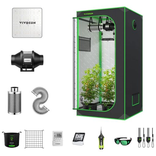 VIVOSUN 2.7 x 2.7 ft. Growing Tent Kit Complete, 32" x 32" x 63" Grow Tent Complete System with VS1000 Led Grow Light 4 Inch 190CFM Inline Fan Carbon Filter and 8 ft. Ducting Combo