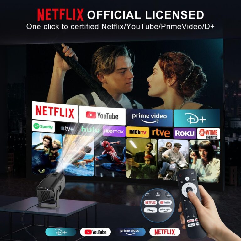 [ 2025 Netflix Licensed ] 4K Projector with Wifi Bluetooth, Android 13 Smart Projector w Built-in Netflix/YouTube/PrimeVideo/D+, Auto Keystone, 1080P Native Mini Portable Projector for Outdoor Movies - Image 7