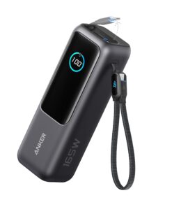 Anker Laptop Power Bank, 25,000mAh Portable Charger with Triple 100W USB-C Ports for Multi-Device Charging, Built-in and Retractable Cables, for iPhone 16/15 Series, MacBook, Samsung, and More