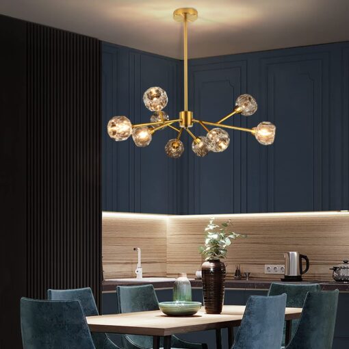 Weesalife Sputnik Chandeliers for Dining Room Light Fixture Over Table, Modern Crystal Chandeliers, 9 Lights Gold Lighting Fixtures for Living Room Bedroom Kitchen Island - Image 9
