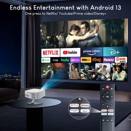 Netflix Licensed Projector with Wifi Bluetooth 4K, Auto Keystone/Electric Focus, Smart Android 13 NTV, 400 ANSI Lumen, 1080P Native Outdoor Movie Projector, Mini Portable, Built-in Apps (2025) - Image 10