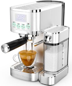 URintells Cuising Espresso Machine 20 Bar Cappuccino Latte Machine with Automatic Milk Frother,Temperature Control LED Display StainlessSteel Dual Heat System Coffee Maker with ESE Pod Filter for Home