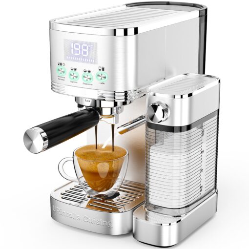 URintells Cuising Espresso Machine 20 Bar Cappuccino Latte Machine with Automatic Milk Frother,Temperature Control LED Display StainlessSteel Dual Heat System Coffee Maker with ESE Pod Filter for Home