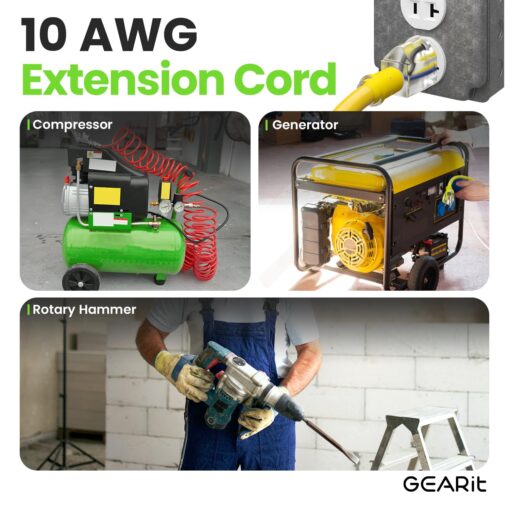 GEARit Outdoor 10 AWG Gauge 3 Prong Plug 100 Foot Extension Cord, Power Cord for Lawn, Garden, Appliances, 10/3, SJTW Heavy Duty for Indoor/Outdoor, All Purpose Weather Resistant, 100 Feet, Yellow - Image 4
