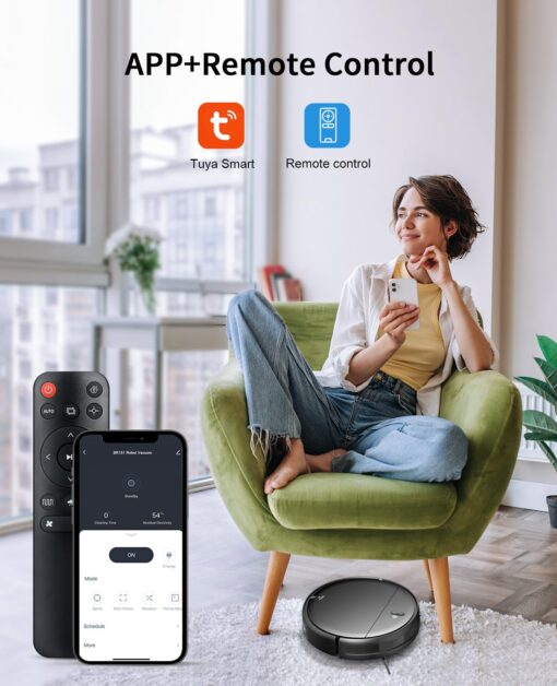 Robot Vacuum and Mop Combo, 2 in 1 Mopping Robot Vacuum Cleaner with Schedule, Wi-Fi/Voice/App, Strong Suction, Ease of Use, Self-Charging Robotic Vacuum, Slim, Ideal for Hard Floor, Pet Hair, Carpet - Image 6