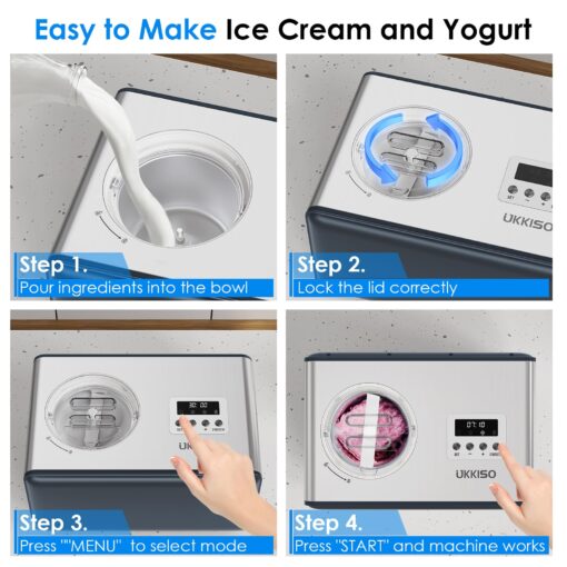 UKKISO 2-in-1 Ice Cream Maker & Yogurt Maker: 2.1Qt Automatic Ice Cream Maker Machine with Yogurt Mode, Stainless Steel Homemade Soft Serve Ice Cream Machine with Compressor for Home, Christmas Gift - Image 2