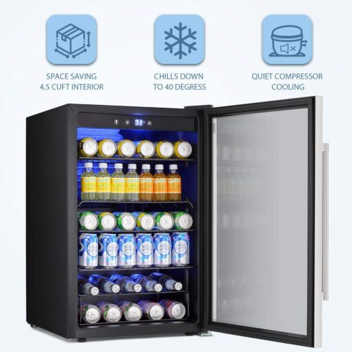 Antarctic Star Beverage Refrigerator Cooler - 145 Can Mini Fridge Glass Door for Soda Beer or Wine, Clear Front Door for Home Office or Bar, 4.4Cu.Ft - Image 2