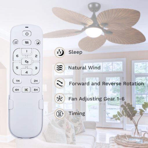 DWVO 52" Tropical Ceiling Fan with Light & Remote, LED Tri-Color Temperature, 5 Blade Ceiling Fans Reversible 6 Speeds w/Quiet DC Motor for Bedroom, Living Room, Dining Room, Patio - Image 2