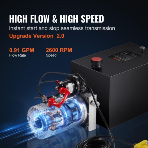 VEVOR DC 12 V Hydraulic Pump, Capacity Approx. 19 L Hydraulic Control Unit with Single Action, Oil Flow Approx. 3.44 L/min Maximum Pressure of 22 MPa, Pump for Hoist Car Truck Garage Trailer - Image 7