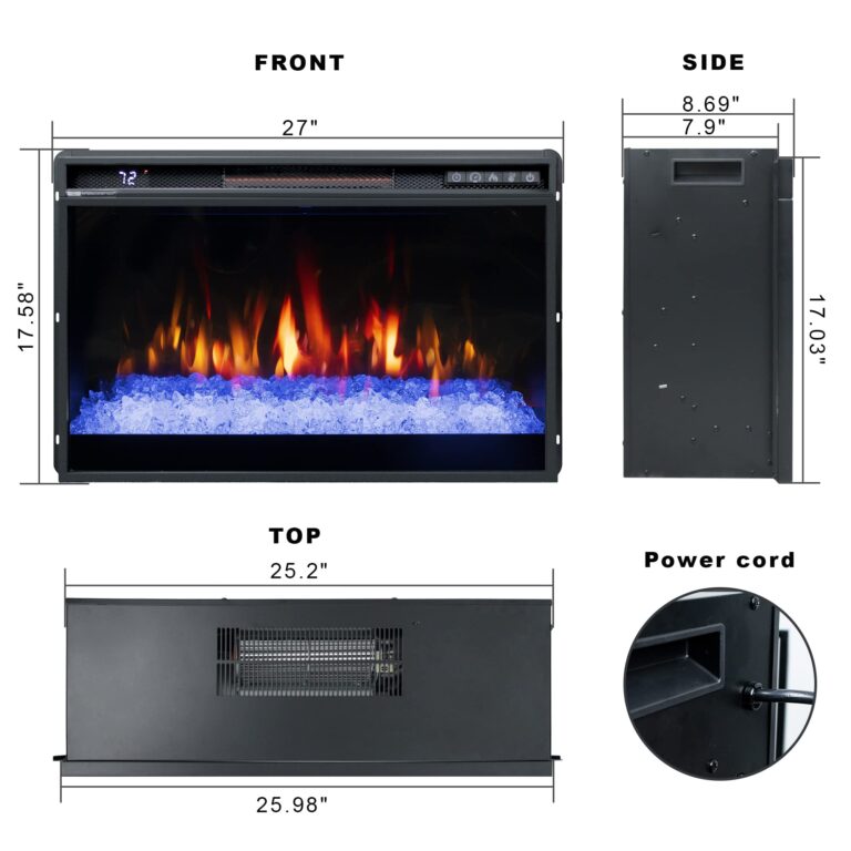 Oxhark Flame 26 Inches Electric Fireplace Inserts, 1500W Recessed Fireplace Electric with Remote Control, Crystal, Overheating Protection and Timer, Black - Image 8